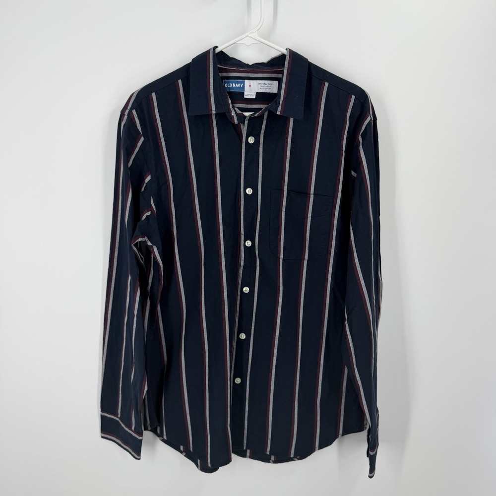 Old Navy Button Down Shirt Mens Medium Navy Striped Built-In Flex Long Sleeve